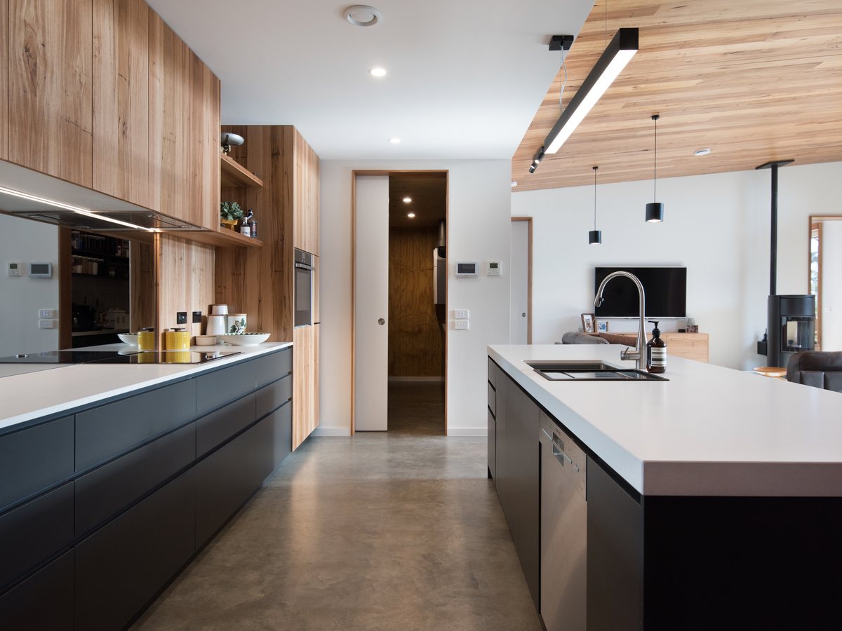 Kitchen with timber ceiling