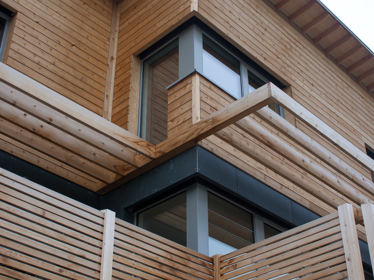 Timber facade and window detail at a Passive House