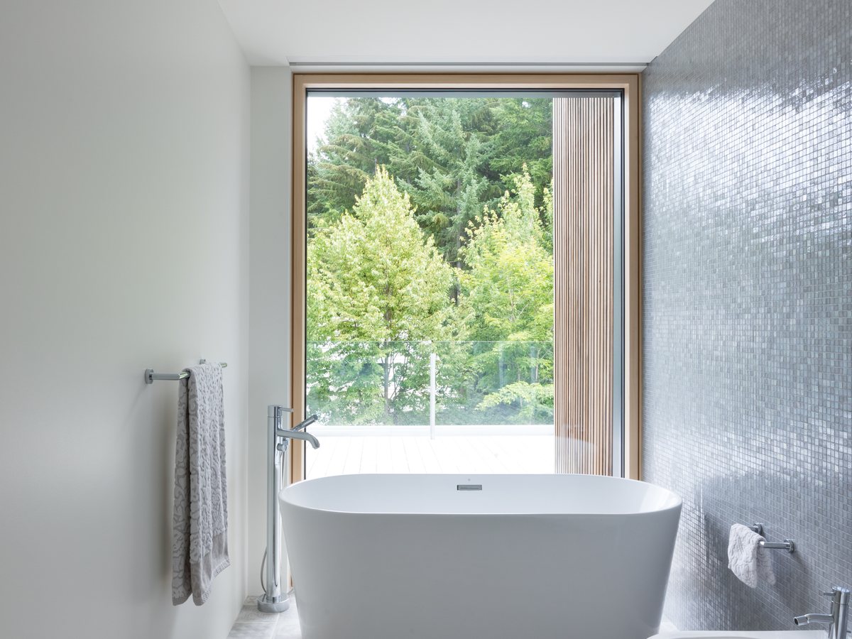 Bathroom window with forest view