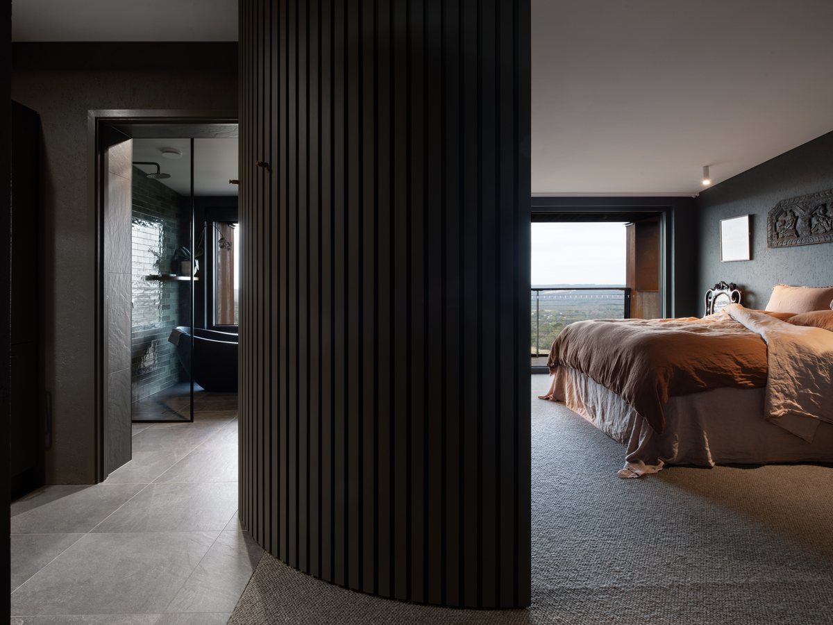 Bedroom with dark interior detail